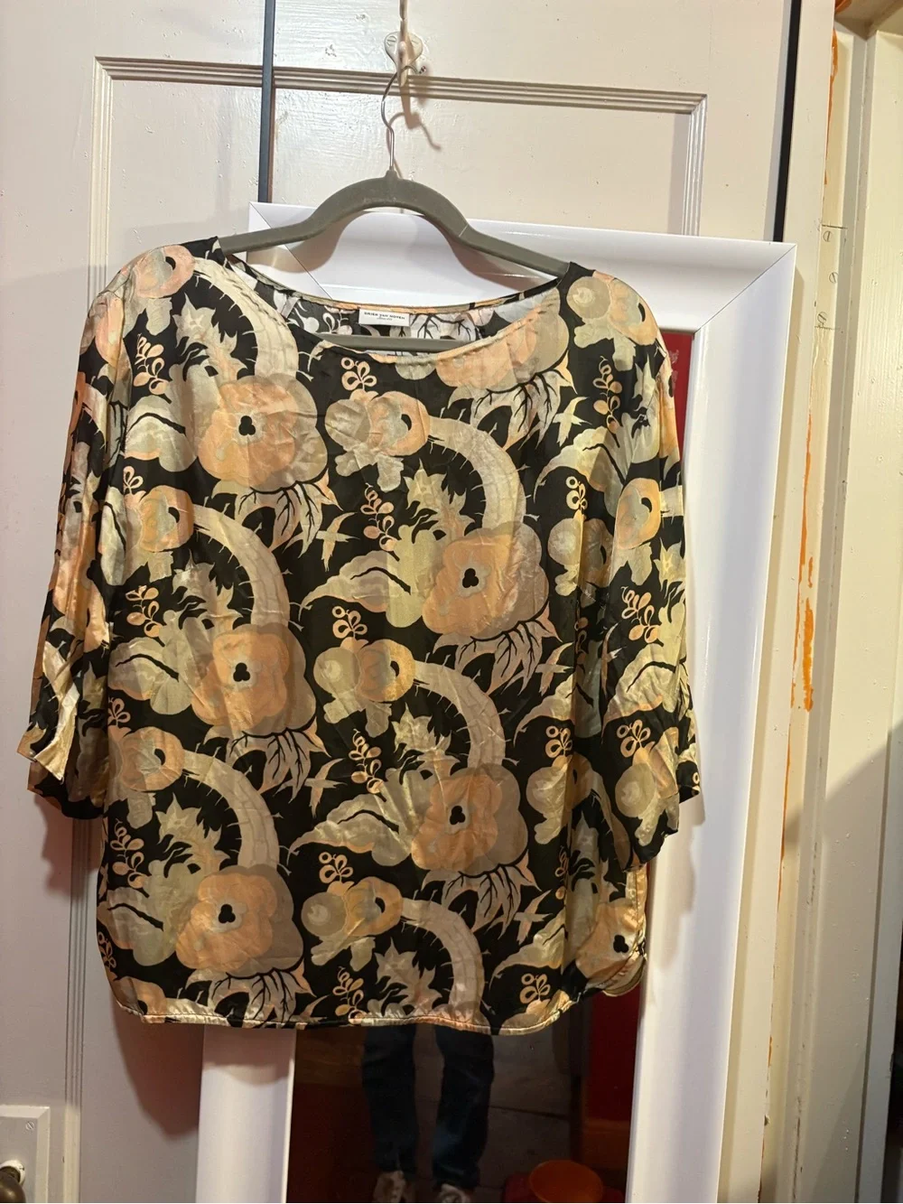 Dries Van Noten archive floral print oversized Viscose blouse black peach beige